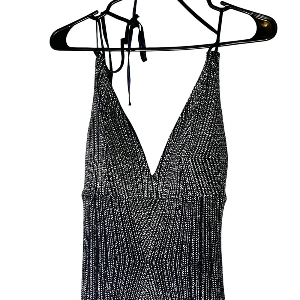 Trixxi Womens Black & White Geometric V-Neck Maxi Dress With Slit Size 1 - Picture 6 of 7